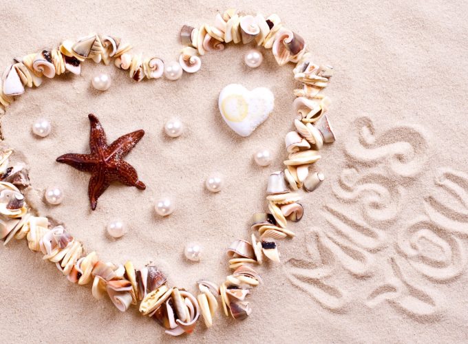 Stock Images love image, heart, starfish, shell, shore, 4k, Stock Images 744669723